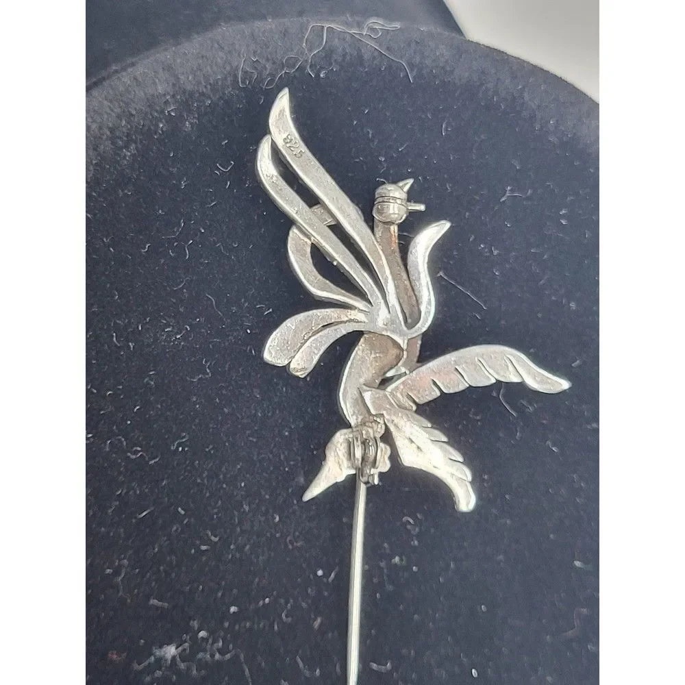 Vintage 925 silver & Maracasite bird Brooch